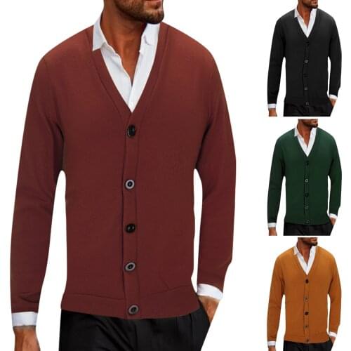 Mens Fashion Cardigan Jacket Autumn And Winter Solid Color Button Casual Loose Knit Cardigan Solid Color Button Cardigan 2021