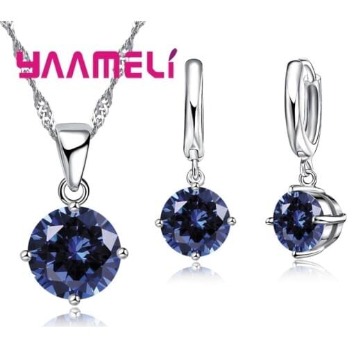 New Fashion Women Wedding Jewelry Sets 925 Sterling Silver 4 Claw CZ Crystal Necklace Dangle Earrings For Wedding