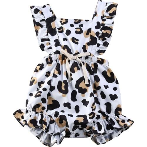 Baby Girl Clothes Girls Leopard Print Sleeveless Ruffle Romper Newborn Jumpsuit One-Piece Sunsuit Baby Summer Clothing
