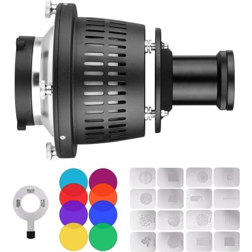 Bowens Mount Optical Light Cylinder with 16pcs Graphics Cards 8pcs Color Filters Photography Light Accessories