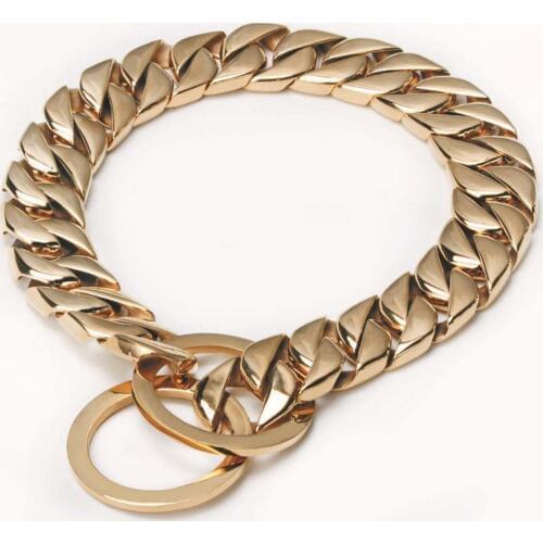 Betty Hot sale 15mm 12-32 inch Gold Tone Curb Cuban Dog Collar Durable Link Choker Stainless Steel Dog Chain Necklace Collar