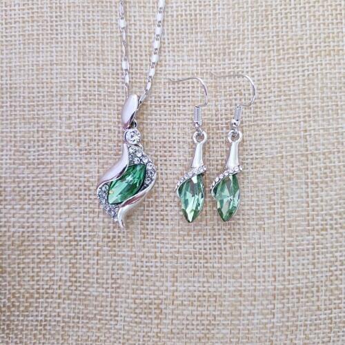 925 sterling silver necklace earrings gift, wedding womens jewelry set Fine jewelry Austria crystal fruit green pendant