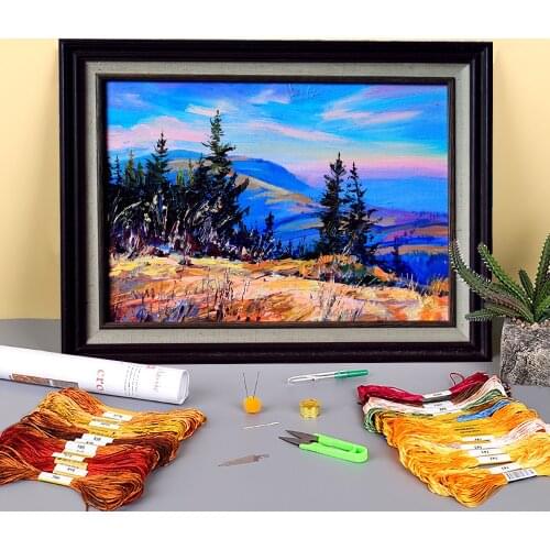 Landscape Autumn Printed Canvas 11CT Cross Stitch Embroidery Patterns DMC Threads Hobby Handmade Craft Knitting Gift Decor