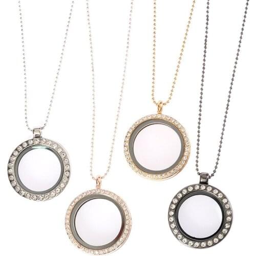 Drop Shipping 30mm magnetic glass floating charms locket pendant necklace Crystal Memory photo Lockets 24in Free Ball Chains