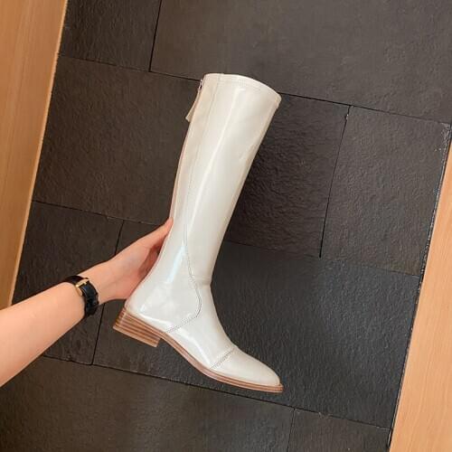 QZYERAI New winter Genuine leather The knee boots Women boots Motorcycle boots Female boots After the zipper warm Women shoes