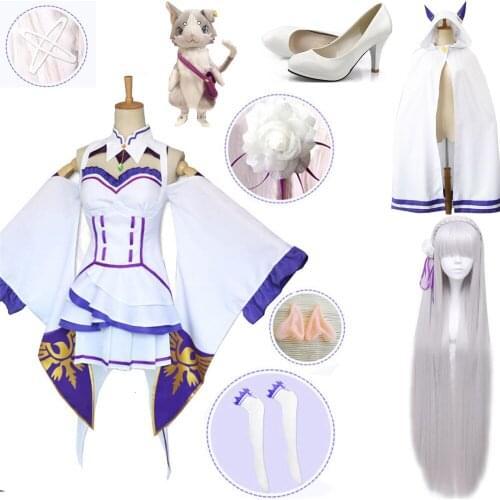 Rei zero Kara hajimeru selfishness adventurer Emilia perucas Cosplay suit feminino com toura para festa de Hallowen