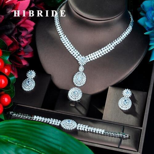 HIBRIDE Luxury Round Flower Design Cubic Zirconia Jewelry Sets For Women Party Luxury Dubai Nigeria Wedding Jewelry Sets N-808
