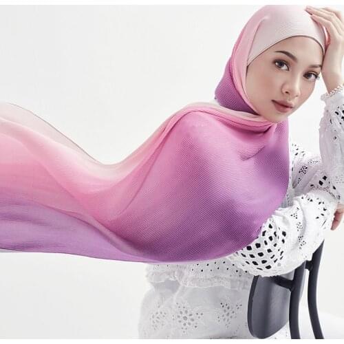 Luxury Ombre Chiffon Scarf Crinkle Hijab Women Muslim Gradient Pleated Scarves Wrinkle Long Female Islam Bufanda 180*70cm