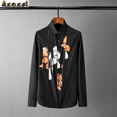 Azazel Black White Mens Shirts Luxury Floral 3d Printing Long Sleeve Party Mens Dress Shirts Fashion Slim Fit Casual Man Shirts