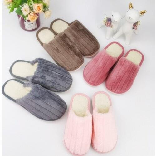Women Winter Plush Warm Slippers Couple Casual Furry Indoor Bedroom Shoes Ladies Non Slip Soft Sole Comfort Flat Home Flip Flops