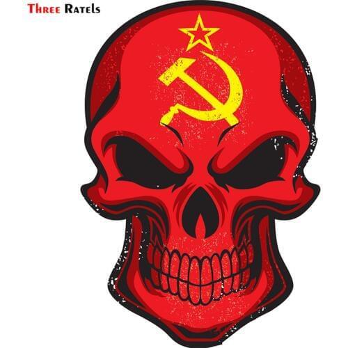 Three Ratels TRL190 #11x15cm funny car stickers Skull hammer and sickle colorful decals