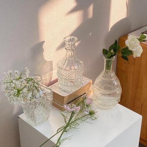 Cutelife Vintage Transparent Flower Glass Vase Nordic Decoration Home Small Plant Vase Terrarium Living Room Table Wedding Vase