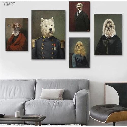 Vintage Artwork Nostalgia Gentle Dog Oil Paintings Print on Canvas Dog In A Suit Funny Pictures for Home Living Room Decor