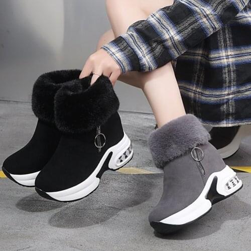Women Ankle Boot Warm Plush 2021 Winter Shoes for Woman Boots New Wedges High Heels Platform Snow Boots Soft Botas Mujer Ladies