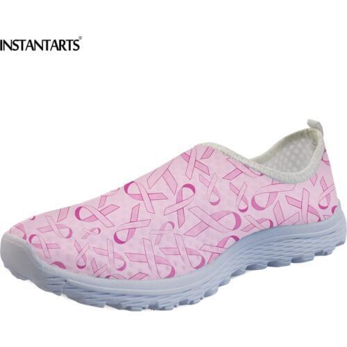INSTANTARTS Breast Cancer Awareness Printing Slip On Women Flat Sneakers Summer Mesh Water Shoes Ladies Loafer zapatillas mujer