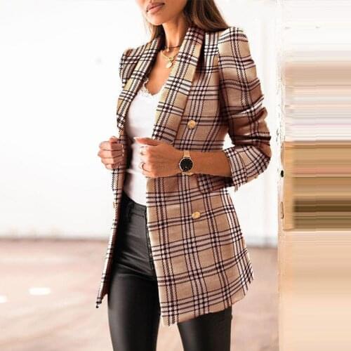 Womens Long-sleeved Double-breasted Suit Blazers for Women Elegant Quality Lapel Collar Printed Small Coat Spring and Autumn