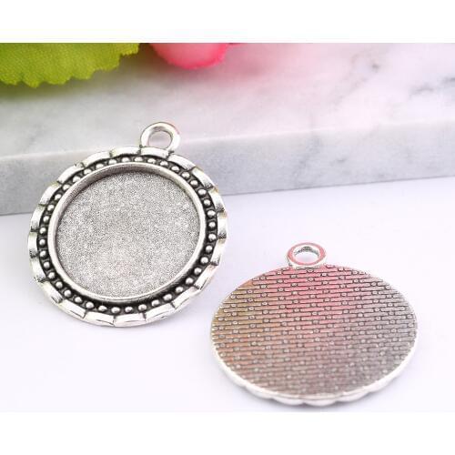 Reidgaller 10pcs antique silver blank round cabochon base settings 20mm dia cameo pendant trays diy jewelry bezel findings