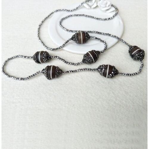 2 Strands Natural stone Pave Crystal Rhinestone Necklace, with Crystal Beaded Druzy Jewelry Charm Necklace ,NK43