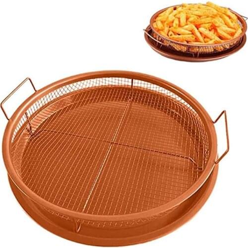 2 Piece Mesh Baking Tray Non-Stick Round Baking Pan Chips Crisping Basket Microwave Oven Copper Baking Tray BBQ Tray Baking Tool