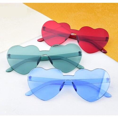 200pcs New Fashion Love Sunglasses Jelly Color Frameless Men and Women One-piece Lenses Sunglasses Motorcycle Riding Glasses