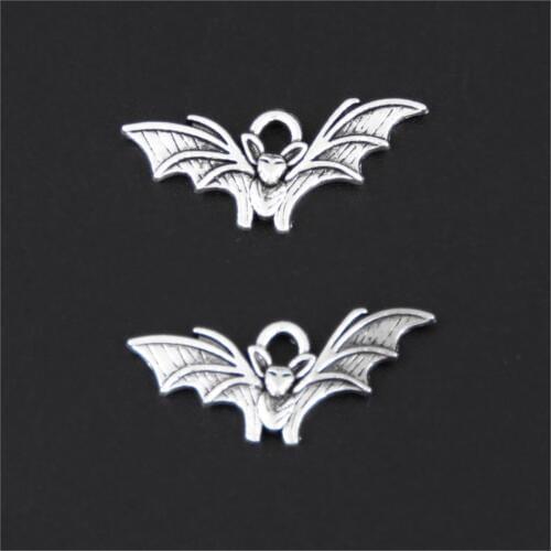 30Pcs Silver Color Bat Elf Charms Making Halloween Day Gift Pendant Dity Bracelet Collier Statement Jewelry 21X9mm A3297