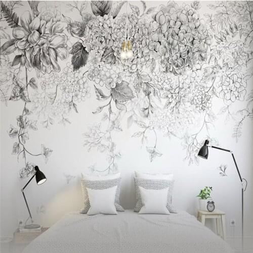 Beibehang custom 3D wallpapers for living room background Retro black and white flowers photo mural wall paper house decoration