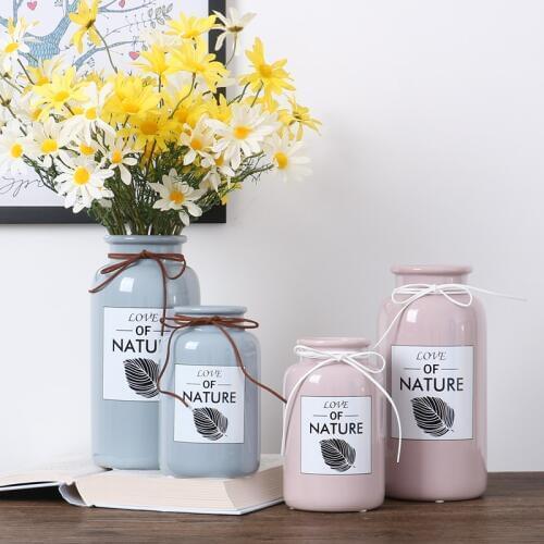 7/9.8 inch Ceramic Flower Vase Green Plant Vase with Bowknot Rope Hydroponic Water Planting Pot Decor Centerpiece Wedding Gift