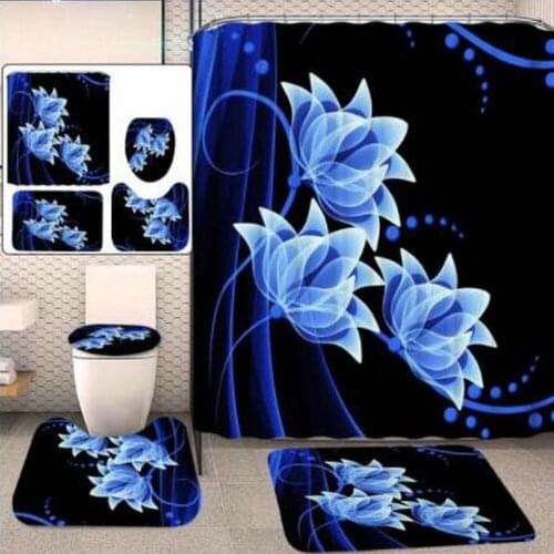 Abstract Floral Shower Curtain Lotus Tulip Bloom Transparent Art Home Decor Bath Mat Toilet Lid Cover Flannel Bathroom Carpet