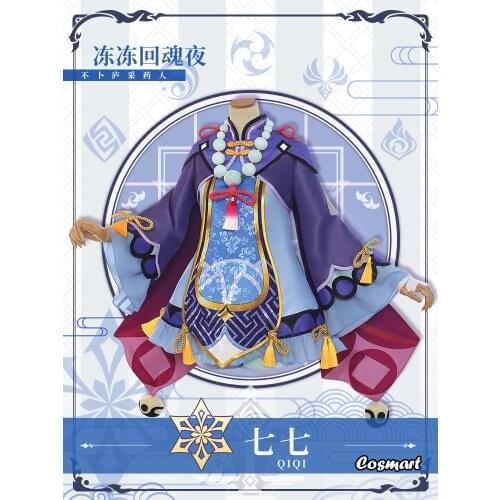 Anime Genshin Impact Qiqi Zombies Freeze Back Into The Night Game Suit Purple Lovely Dress Cosplay Costume Halloween Party Outfi