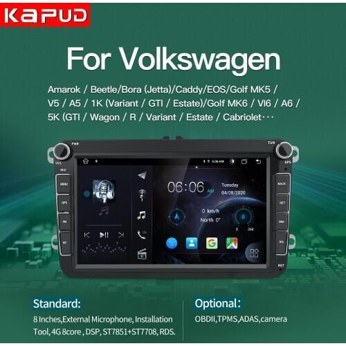 Kapud 8''Android 10 Car Autoradio Multimedia Player For Volkswagen Radio Skoda Seat Octavia Golf Touran Passat Polo B6 LADA GPS