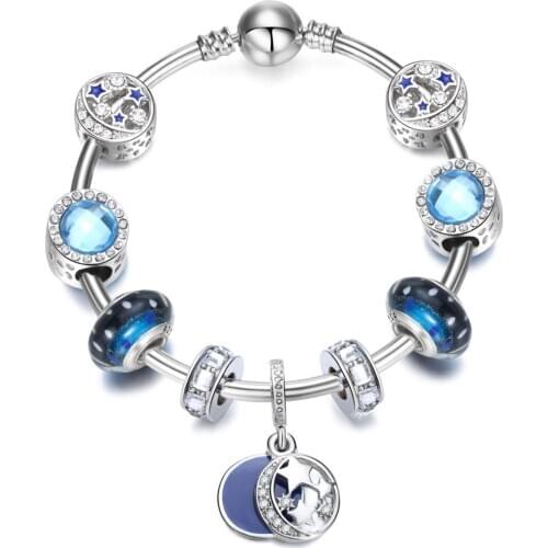 Pandora-style Starry Night Sky Fine Glass Bead Bracelet DIY Large Hole Beaded Bracelet Jewelry