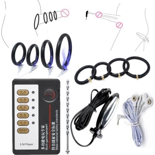 Electro Shock Penis Ring Anal Plug Urethral Sounding Plug Prostate Massage BDSM Electric Stimulator Male Gay Masturbator Sex Toy