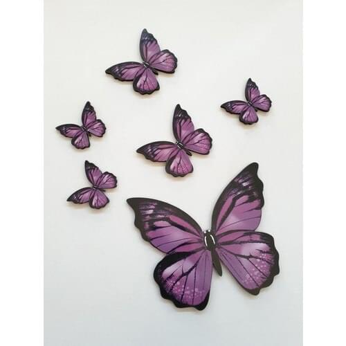Flocking Cheap Butterfly Figured 6 Pieces Purple Wooden Wall Sticking Ornaments