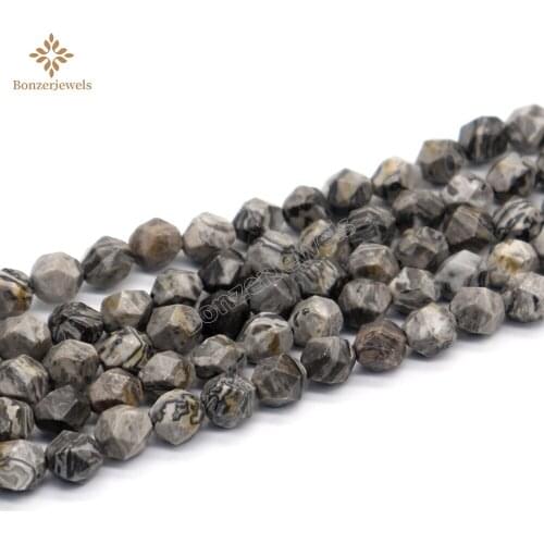 Faceted Natural Diamonds Quartz Map Stone Round Star Cut Polygon Beads For Jewelry Making DIY Necklace Gift 15" Strand 6 8 10MM