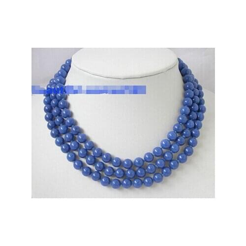 BEAUTIFUL 50" 8mm lapis lazuli round necklace N1460 Factory Wholesale price Women Gift word JewelryCZ Luxury Ms. girl