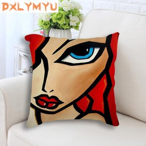 Colorful Exaggerated Woman Oil Painting Cushion Cover Pillowcases Linen Cotton Throw Pillow Covers Sofa 45x45cm cushion cover