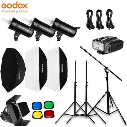 Godox 900W 3x SK300II 300Ws Flash Light Kit with Godox X1 Trigger & 2x 70x100cm Softbox & 2x 280cm Light Stand with Boom Arm