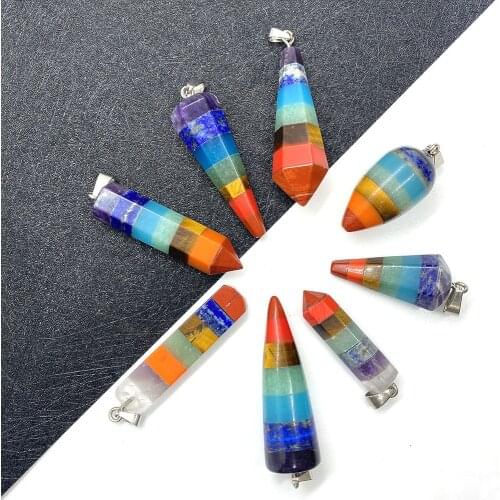 Natural Stone Seven Chakra Semi-precious Stone Pendant for DIY Fashion Jewelry Making Bracelet and Necklace Size 10x47mm,15x47mm