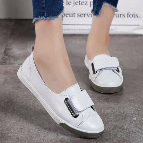 2021 New Genuine Leather Korean All-match Womens Shoes Flat Student Shoes Shallow Mouth Round Toe Casual Female Sneakers