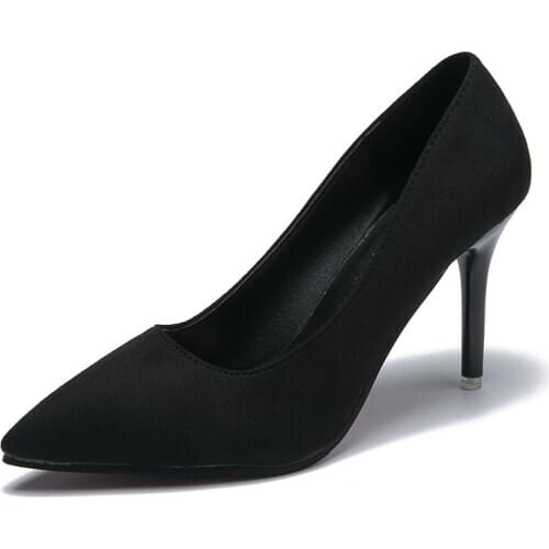 New Designers High Heels Shoes Women Solid Flock Shallow Female Office Shoes Pointed Toe Fashion Women Pumps Trendy U14-32