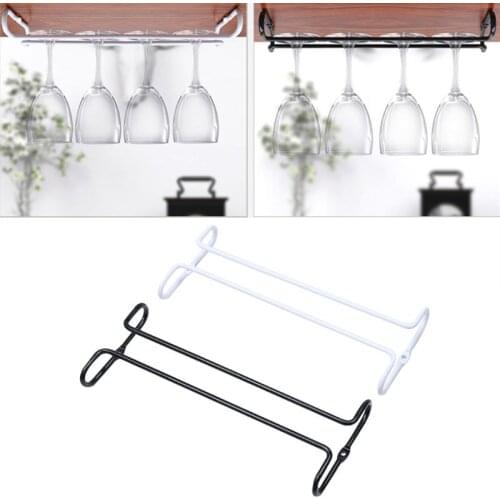 Single Row Hanging Wine Glass Holder Inverted Shelf Under Mounted Cabinet Glass Cups Storage Organization Metal Hanger 8.28
