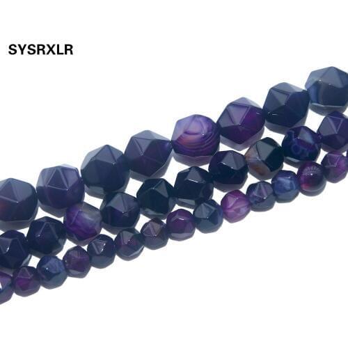 Wholesale Faceted Purple Stripe Agates Natural Stone Beads Spacer Beads For Jewelry Making Charm Diy Bracelet Necklace 6/8/10 MM