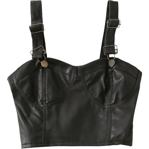 Autumn all-match solid color new retro PU leather buckle belt short outer wear camisole women