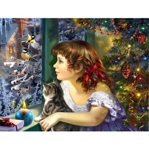 Full square/round Diamond Painting snow girl cat Diamond painting Rhinestones painting 3d Cross Stitch Embroidery Mosaic diamond