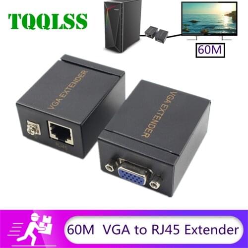 TQQLSS 1 Pair Receiver Transmitter VGA to RJ45 Extender Repeater by Cat5e/6 up to 60M VGA UTP for PC Laptop Computer Projector