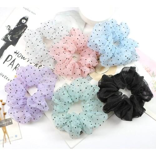 New Woman Korean Scrunchie Girls Floral Hair Rope Yarn Rubber Loop Elastic Ponytail Holder For Women Dot Ties Hair Accessories