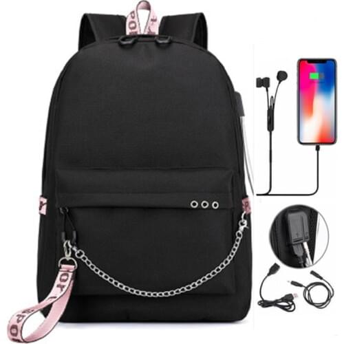 Fashion Korean Backpack For Teenage Girl School Bag Nylon Waterproof Backpack Women Casual Travel Bag Usb Charging Mochila Mujer