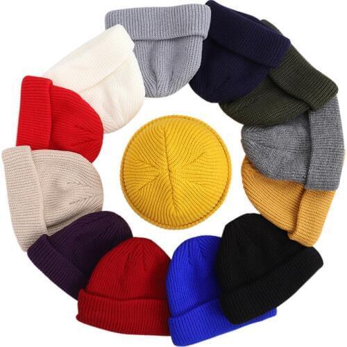 Unisex Winter Ribbed Knitted Cuffed Short Melon Cap Solid Color Skull Baggy Retro Ski Fisherman Docker Beanie Hat Slouchy Z106
