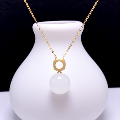 SHILOVEM 18k yellow gold natural white Jasper pendants Christmas Gift fine Jewelry plant wedding no necklace yzz1212000hby