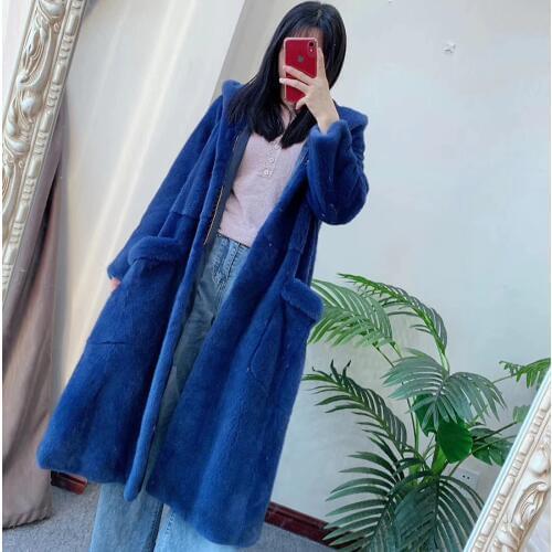 2019 New Hot Sale women real mink fur coat with hood Full Pelt Thick Warm Mink Fur Jacket For Female Long Style